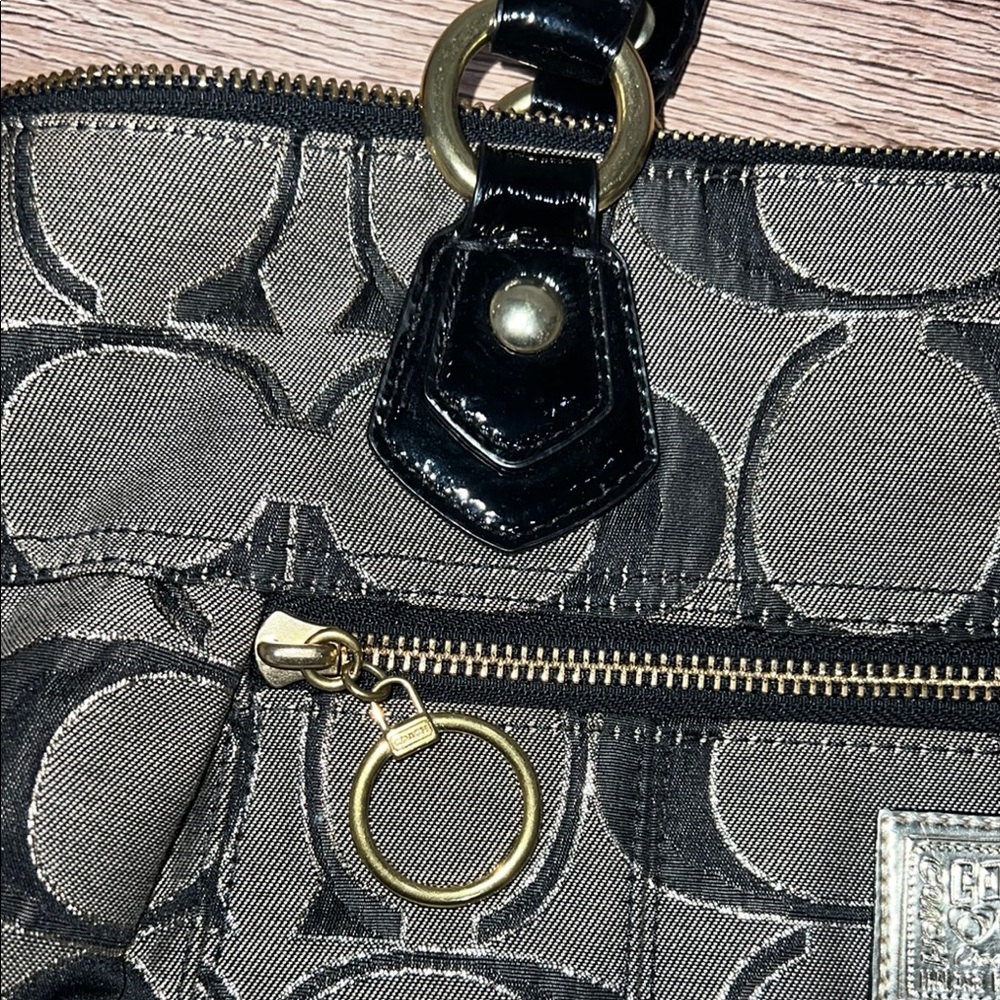 Coach Signature Poppy Canvas Tote with Black Patent Leather Trim - Picture 8 of 11